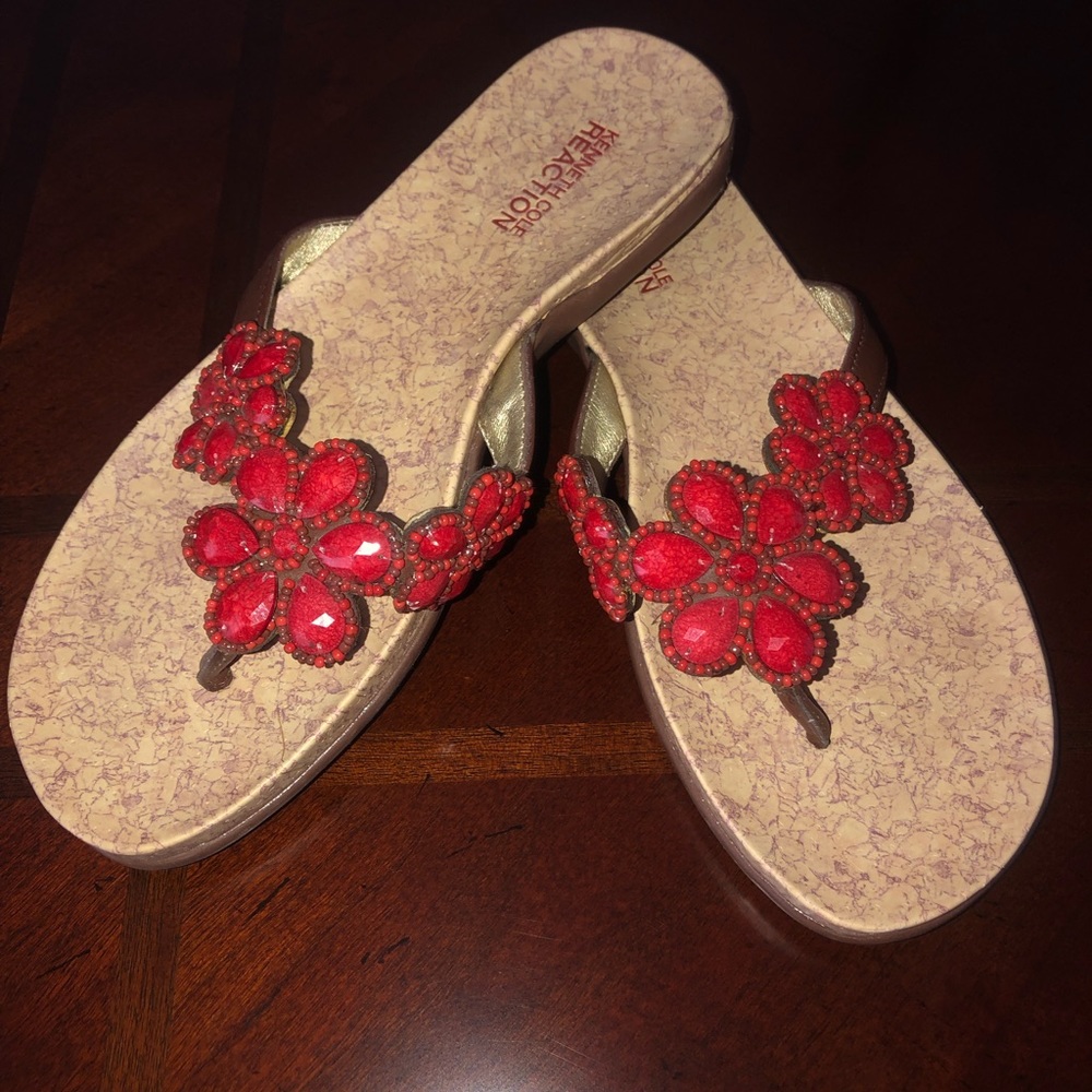 Kenneth Cole Reaction Red Beaded Flip-flops